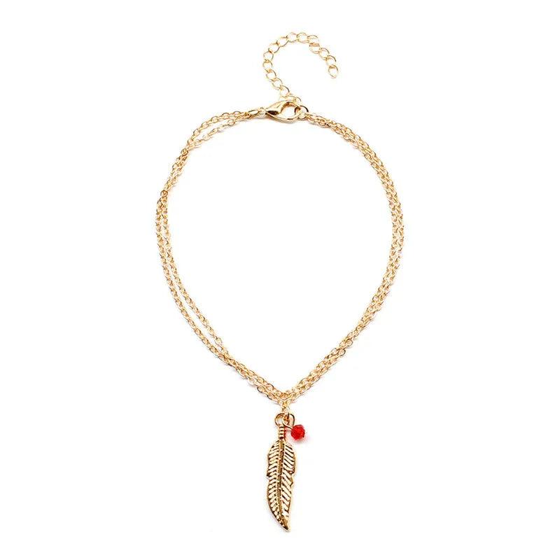 Bead Feather Anklet for Women Summer Beach Accessory