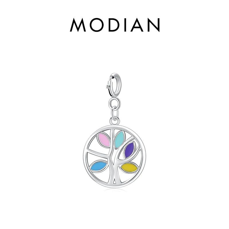 925 Silver Rainbow Enamel Pendant DIY Bracelet Necklace Luck Tree Charms