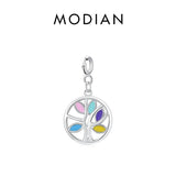 925 Silver Rainbow Enamel Pendant DIY Bracelet Necklace Luck Tree Charms