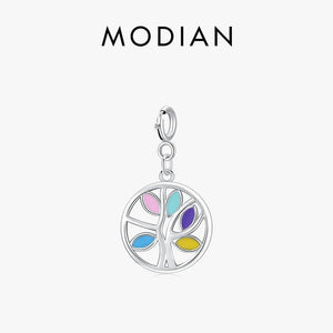 925 Silver Rainbow Enamel Pendant DIY Bracelet Necklace Luck Tree Charms