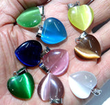 Natural Stone Heart Quartz Crystal Aventurine Tiger Eye Opal Cat Eyes Pendants