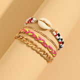 Sindlan 4Pcs Boho Shell Anklet Bracelets for Women Vintage Chain Set