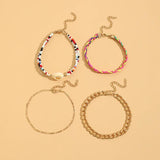 Sindlan 4Pcs Boho Shell Anklet Bracelets for Women Vintage Chain Set