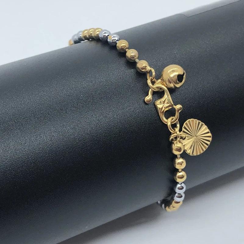 Yellow Two-Tone Bead Bell Anklet, 9 inch Length