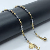 Yellow Two-Tone Bead Bell Anklet, 9 inch Length