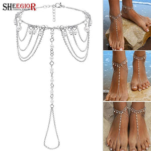 Boho Silver Tassel Toe Anklet
