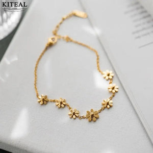 18KGP Plated Female Anklet Flowers Daisies Ankle Bracelet