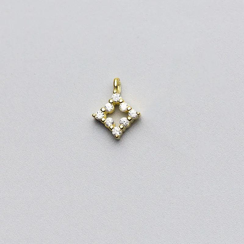 925 Silver Square Zircon Charms for DIY Pendant Decoration