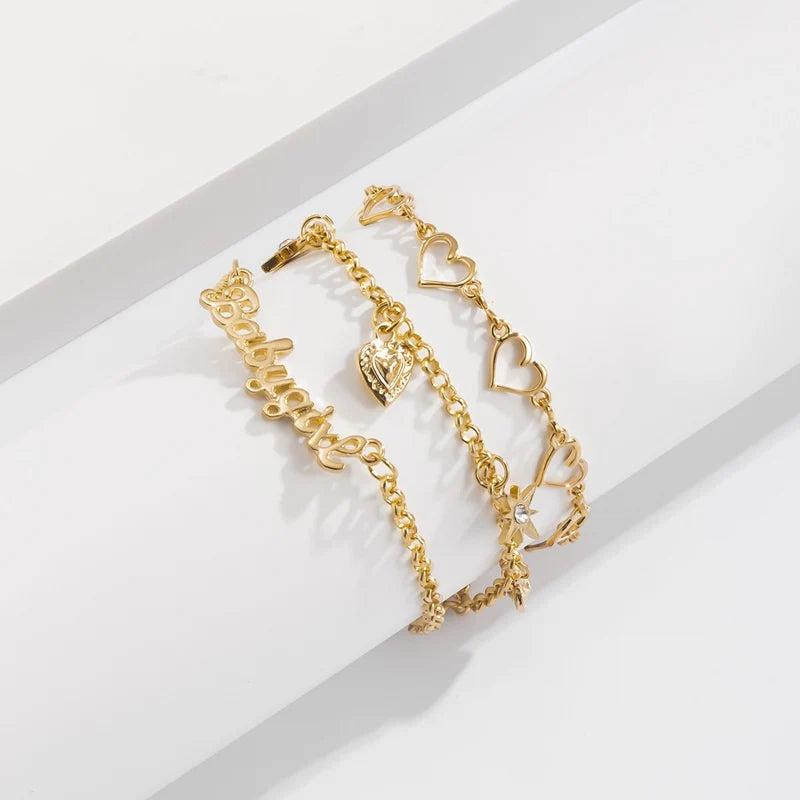 3Pcs Silver BABYGIRL Heart Anklet Multilayer Ankle Bracelet Set