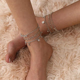3Pcs Silver BABYGIRL Heart Anklet Multilayer Ankle Bracelet Set