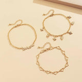 3Pcs Silver BABYGIRL Heart Anklet Multilayer Ankle Bracelet Set