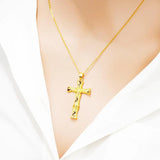 European Fine Bamboo Cross 24KT Pendant Charm