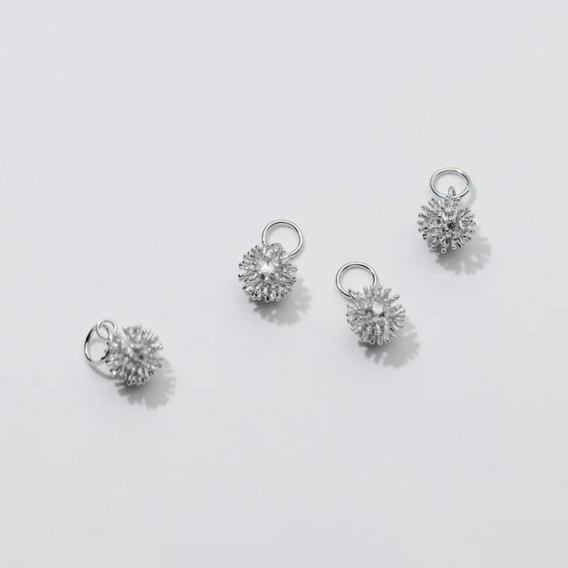 925 Silver Fur Ball Dangle Charms Fancy Decoration Pendant DIY Gift