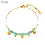 Glaze Flower Charm Foot Anklet Titanium Stainless Steel Link Chain FA22005