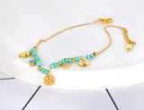 Glaze Flower Charm Foot Anklet Titanium Stainless Steel Link Chain FA22005