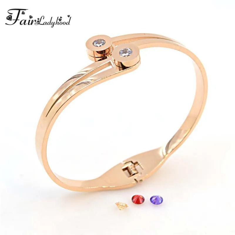 Stainless Steel Crystal Rose Women Bracelets Gift