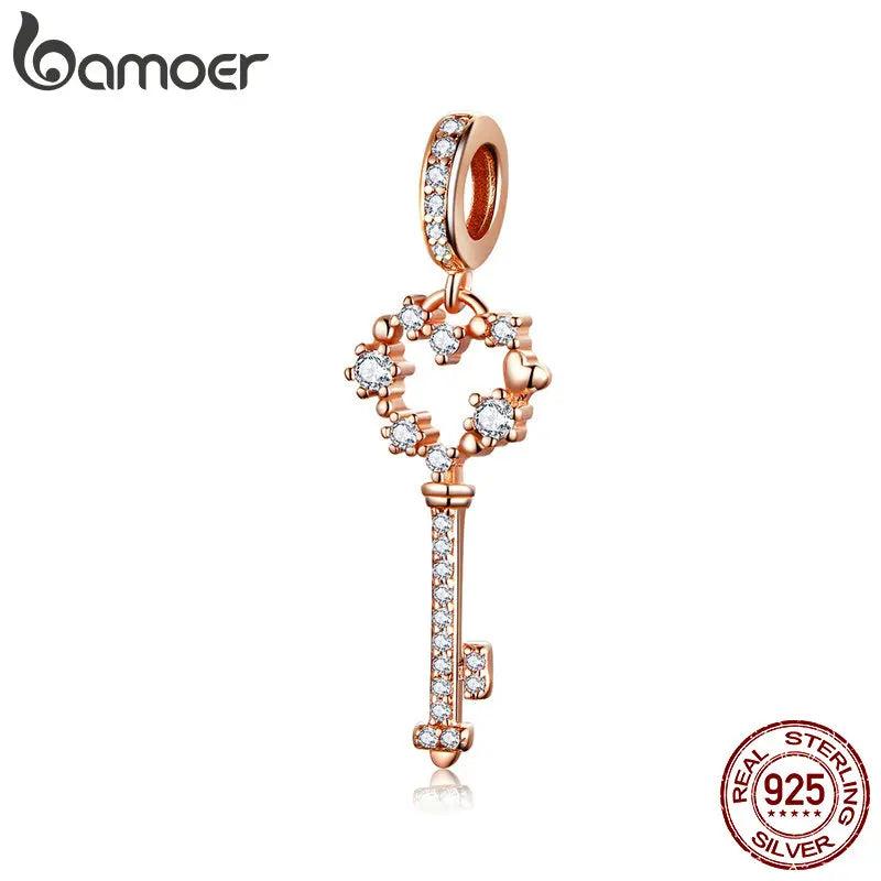 925 Silver Heart Key Pendant for Bracelets DIY Jewelry