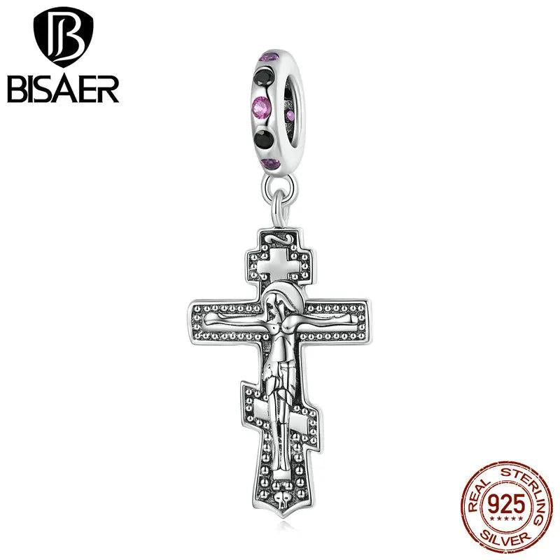 925 Silver Jesus Cross Charm Zircon Retro Pendant DIY Fine Jewelry