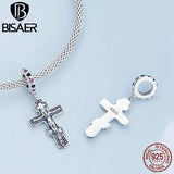 925 Silver Jesus Cross Charm Zircon Retro Pendant DIY Fine Jewelry