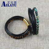 Braided Stainless Steel Leather Bracelet African & Tiger Eye Stone Beads Men