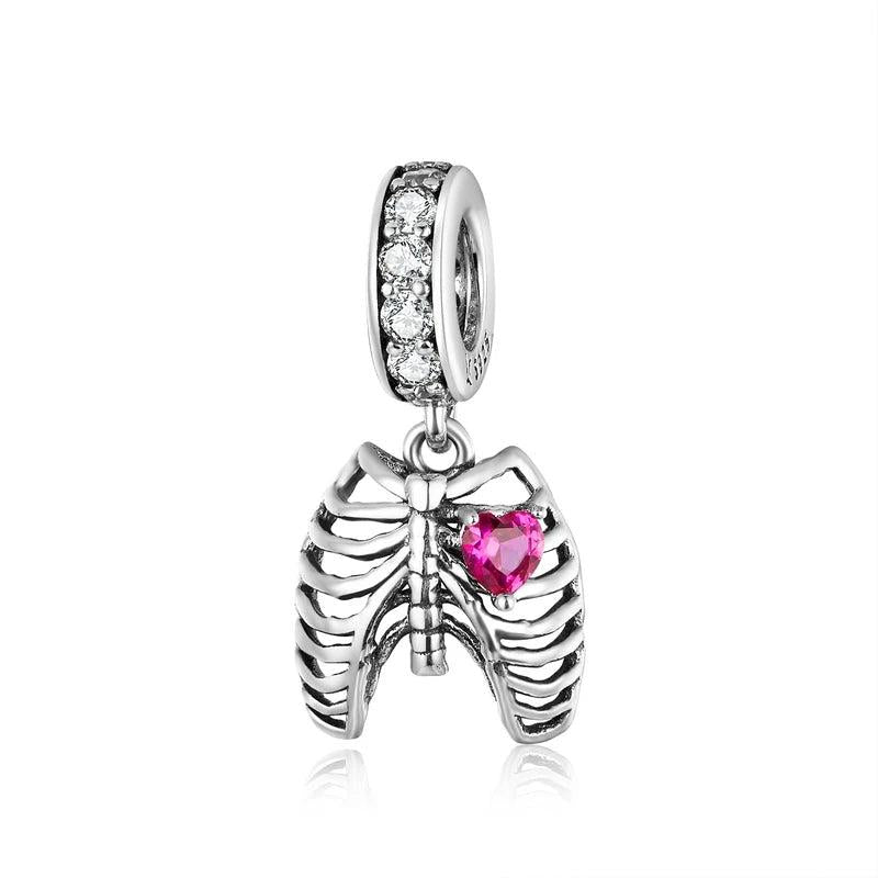 925 Sterling Silver Love Skeleton Charms Pendant
