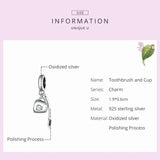 Toothbrush & Cup Charm 925 Sterling Silver Pendant Bead