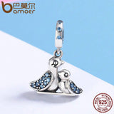 925 Silver Bird Clear CZ Pendant Charms for Jewelry Making