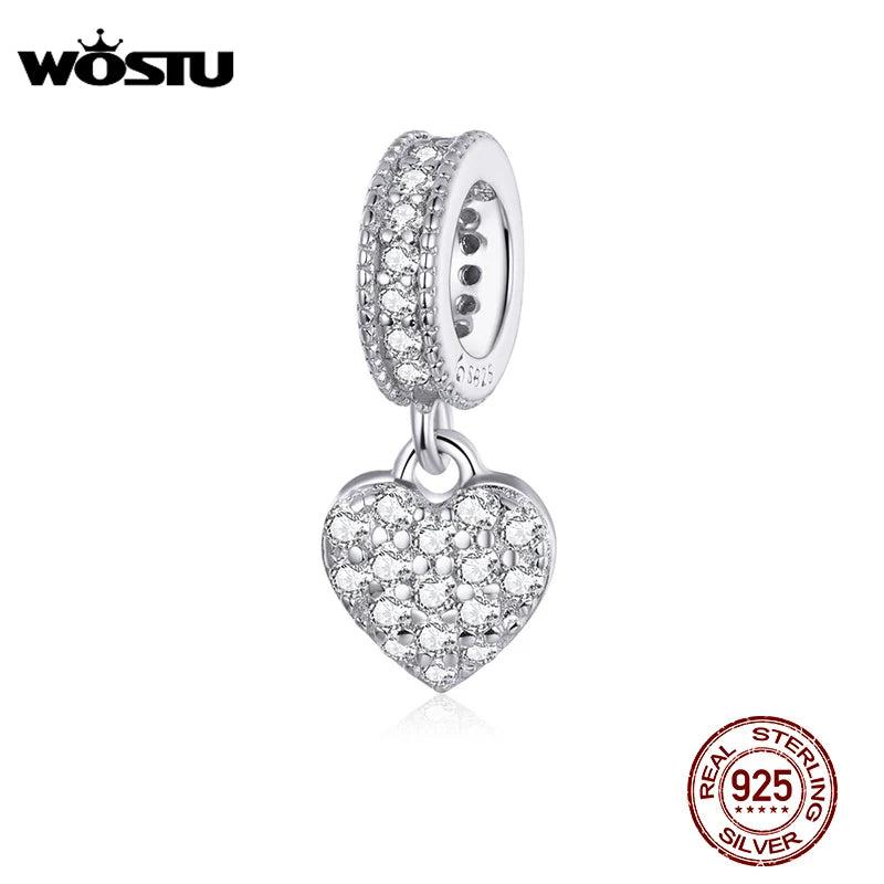 925 Silver Heart Dangle Charm Zircon Bead Pendant CTC211