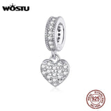 925 Silver Heart Dangle Charm Zircon Bead Pendant CTC211
