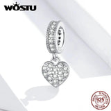 925 Silver Heart Dangle Charm Zircon Bead Pendant CTC211