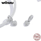 925 Silver Heart Dangle Charm Zircon Bead Pendant CTC211