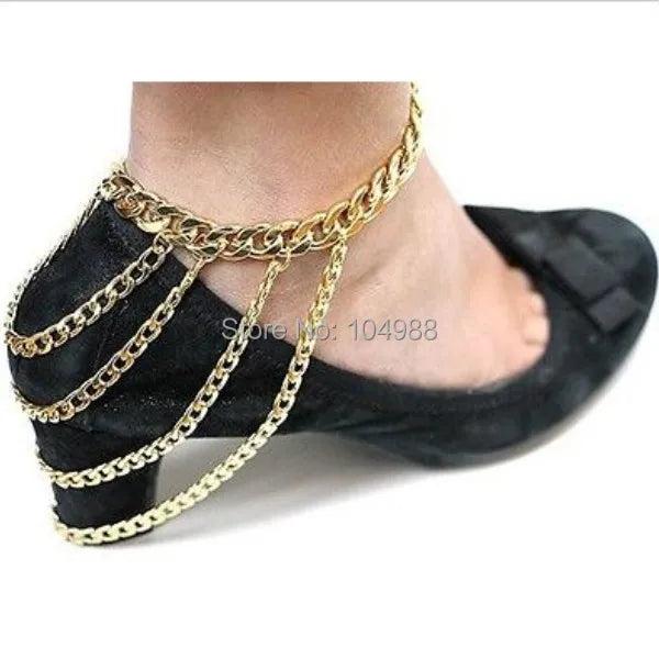 L64 Shoe Anklet Chains Four Layers Foot Jewelry or Silver