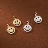 925 Silver Zircon Paved Smile Dangle Charm Pendant 12.5mm Silver/Gold