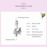 Rooster Beads 925 Silver Animal Charms Fit Bracelet FIC1337