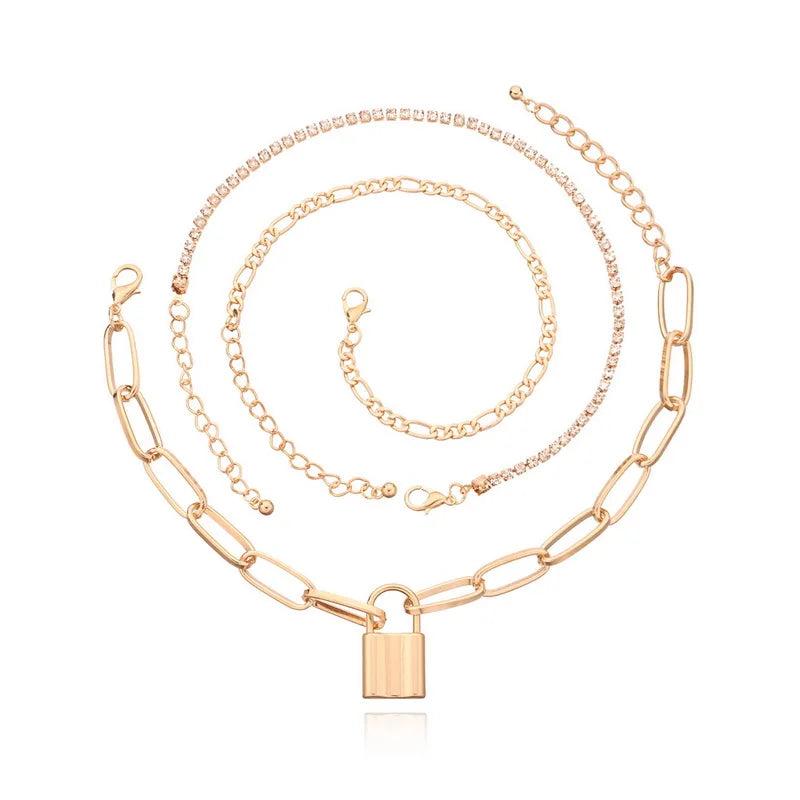 Punk Multilayer Chains Lock Charm Anklets for Women