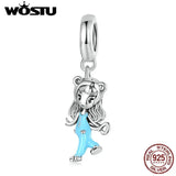 925 Silver Long Hair Girl Pendent Charms for Bracelet