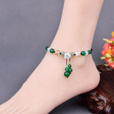 Ethnic Style Green Agate Anklet Retro Personality Ankle Chain