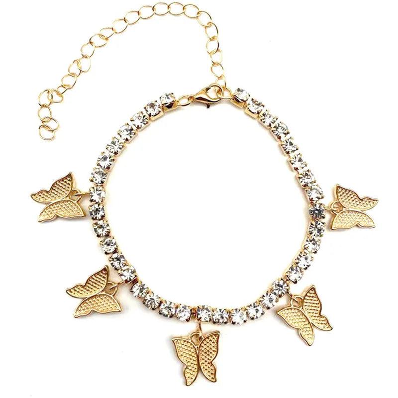 Golden Rhinestone Butterfly Anklet Charm