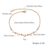 Bohemia Beach Chain Anklet CZ Crystal & Heart Charm VA19043