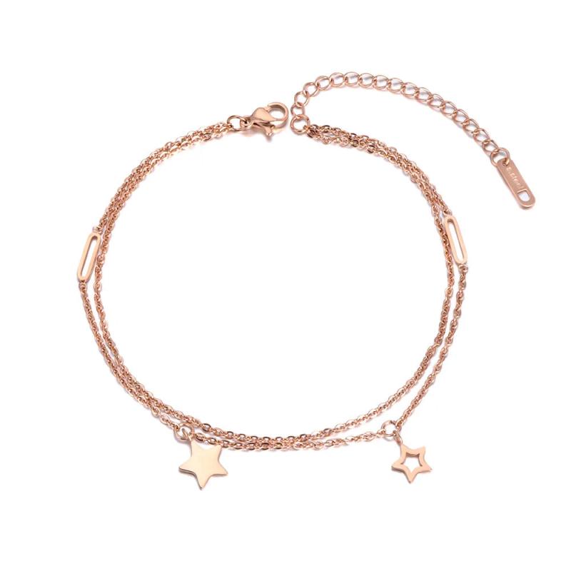 Bohemia Double Layers Anklet Star Charm Stainless Steel Foot Jewelry