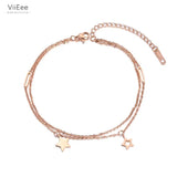Bohemia Double Layers Anklet Star Charm Stainless Steel Foot Jewelry