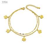 Bohemia Double Layer Maple Leaf Anklets Titanium Steel Foot Link Chain VA20016