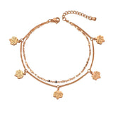 Bohemia Double Layer Maple Leaf Anklets Titanium Steel Foot Link Chain VA20016