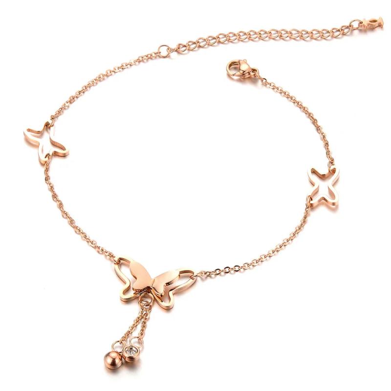 Bohemia Butterfly Charm Anklet CZ Stainless Steel Jewelry
