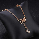 Bohemia Butterfly Charm Anklet CZ Stainless Steel Jewelry