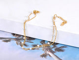 Boho Double Layer Pearl Anklet Stainless Steel CZ Crystal Foot Jewelry