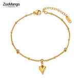 Love Heart Charm Anklets Boho Stainless Steel CZ Crystal Foot Jewelry