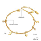 Bohemia Double Layer CZ Crystal Moon & Star Anklets