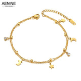 Bohemia Double Layer CZ Crystal Moon & Star Anklet