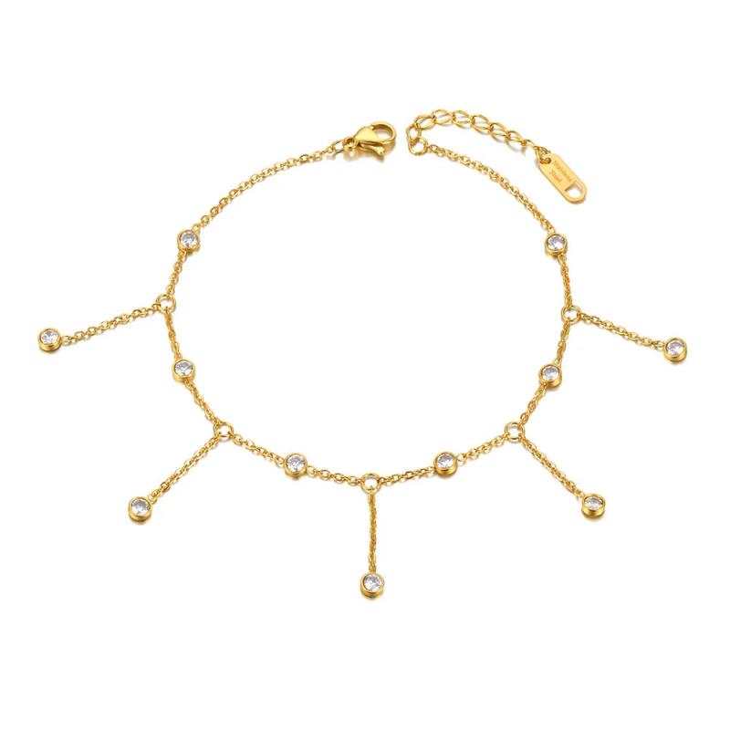Chain Link Anklets for Women Stainless Steel CZ Crystal